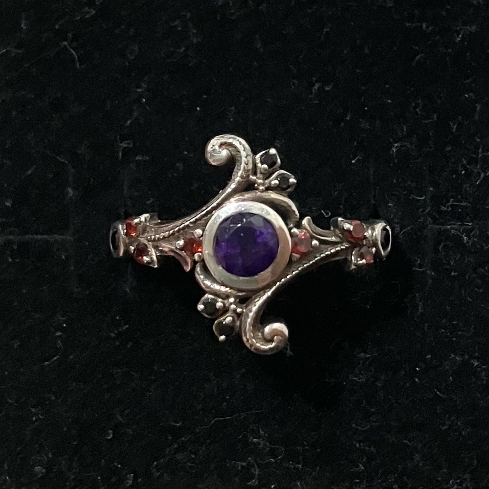Fine Silver 980 Amethyst Garnet Ring 8